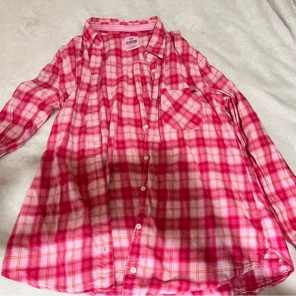 PINK Victoria's Secret Tops - PINK Victoria's Secret Vibrant Pink Plaid Shirt